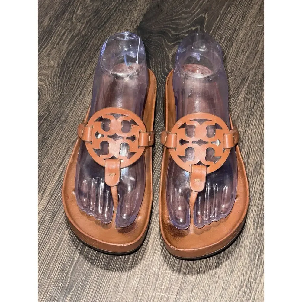 Tory Burch Miller Cloud Women's Sandals Aged Camello 7 Shoes Brown Leather